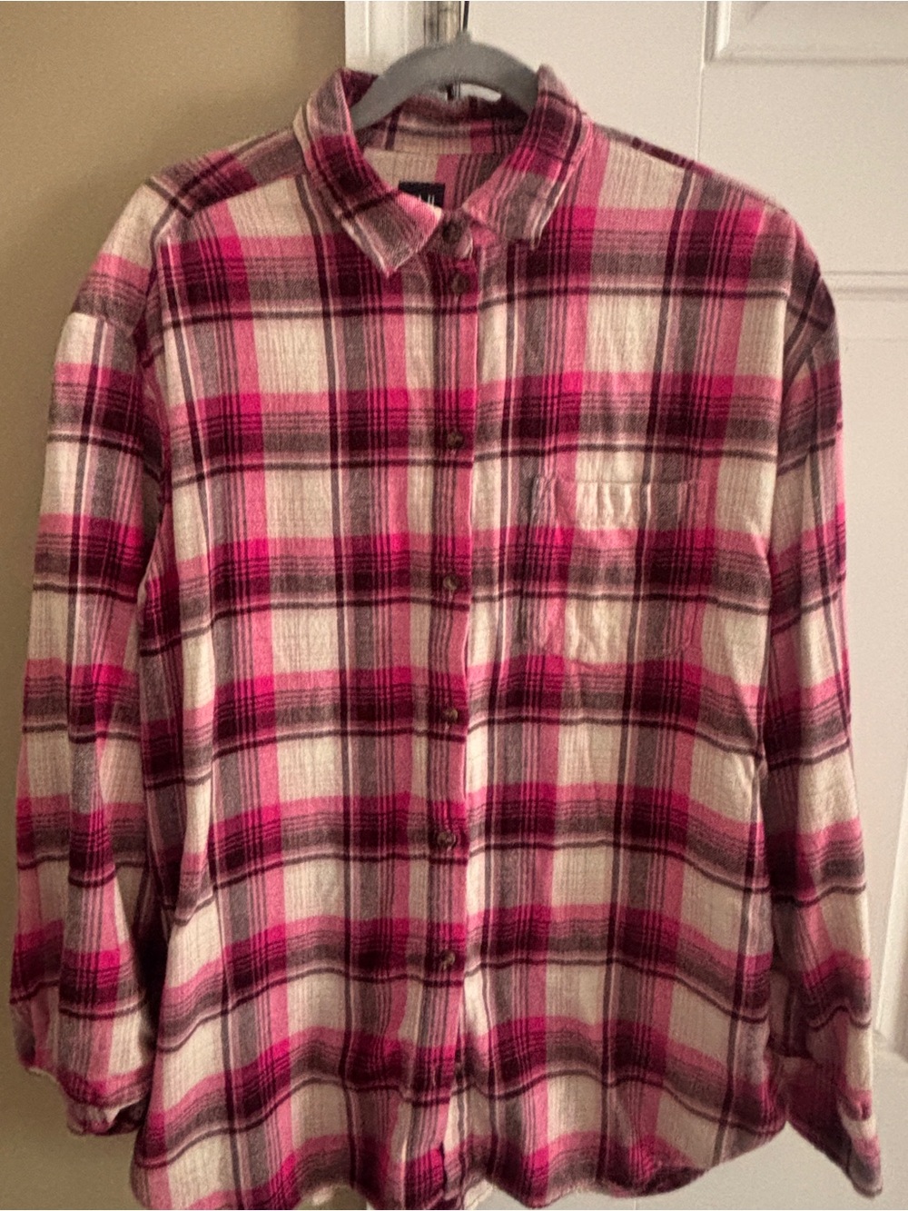 GAP Women’s Pink Plaid Button-Up SOFT Flannel Shirt Medium Tall